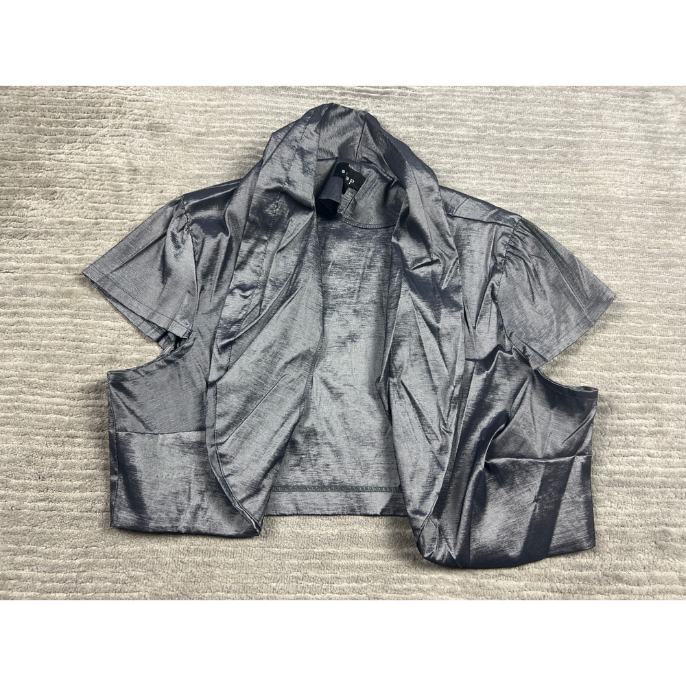 Snap Bolero Shrug Womens 2X Silver Metallic Drape Open Front‎ Cropped Shimmer